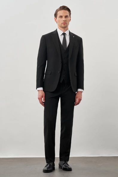 Siyah Bez Ayağı Mono Yaka Tam Astar Esnek 6 Drop Slim Fit Takım Elbise 1001245900 ürün görseli