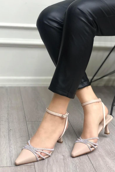 Papuç Sepeti 145 Kadın Taşlı Arkası Açık 6 Cm Topuklu Ayakkabı - Resim 10