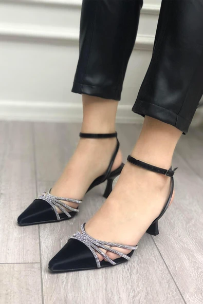 Papuç Sepeti 145 Kadın Taşlı Arkası Açık 6 Cm Topuklu Ayakkabı ürün görseli 1