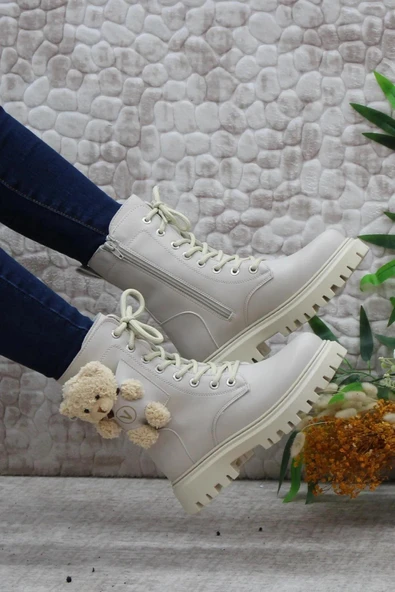 Papuç Sepeti 4182 Ayıcıklı Fermuarlı Kaymaz Taban Kız Çocuk Bot - Resim 2