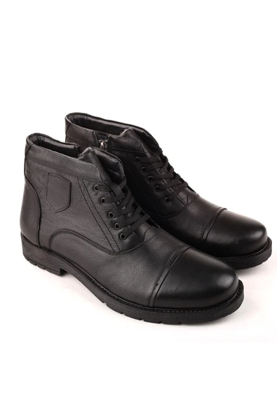 Papuç Sepeti 081 Büyük Numara Hakiki Deri Kışlık Erkek Kürklü Bot - Resim 2