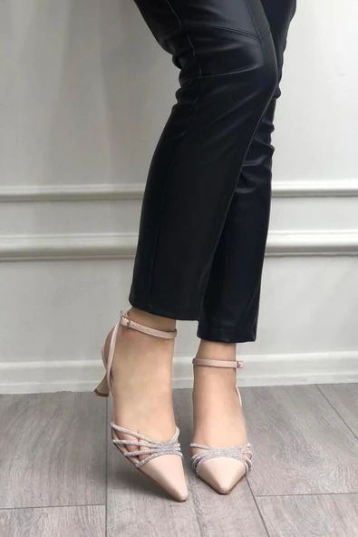 Papuç Sepeti 145 Kadın Taşlı Arkası Açık 6 Cm Topuklu Ayakkabı - Resim 4