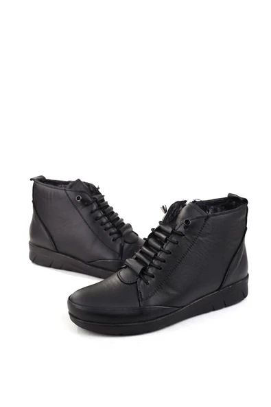 Papuç Sepeti 4290 Hakiki Deri Kürklü Ortopedik Termo Taban Anne Bot - Resim 3