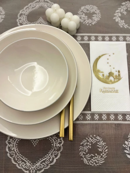 Gold Yaldızlı Beyaz Hoşgeldin Ramazan Yeni Ay Desenli Garson Peçete 16 lı
