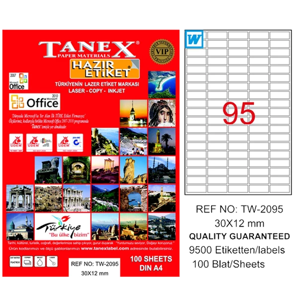 Tanex Laser Etiket 100 YP 30x12 Laser-Copy-Inkjet TW-2095