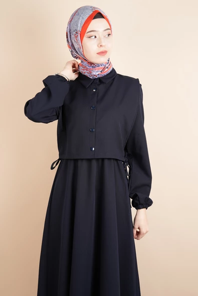 Tesettür Takım Gömlek Süveter Elbise Bukre Takım Lacivert - 3