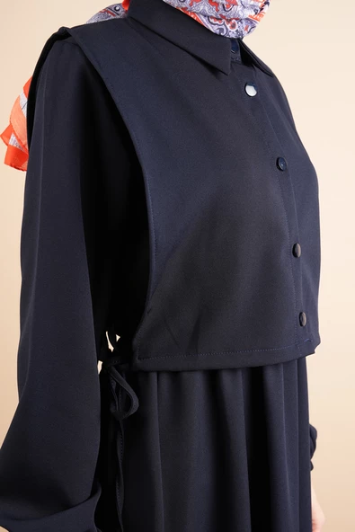 Tesettür Takım Gömlek Süveter Elbise Bukre Takım Lacivert - 4