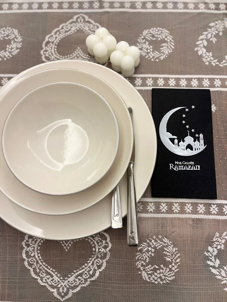 Gümüş Yaldızlı Siyah Hoşgeldin Ramazan Yeni Ay Desenli Garson Peçete 16 lı