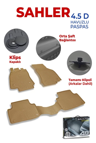Seat Leon 2 2006-2012 Uyumlu SAHLER Araca Özel Bej 4.5D Havuzlu Oto Paspas