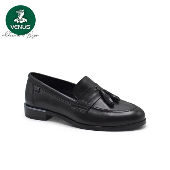 VENÜS 2455202K DÜZ TOPUK PÜSKÜLLÜ DERİ LOAFER KADIN AYAKKABI - 5