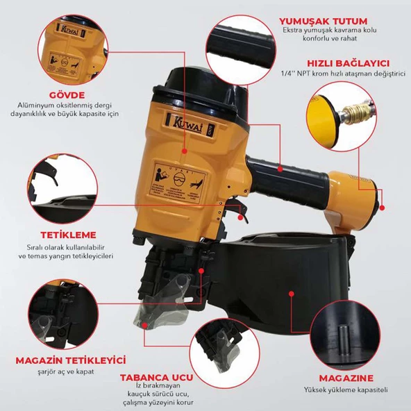 ÇarşıBu Palet ve Sandık Çivi Çakma Tabancası 45-70 MM Havalı Çivileme Makinesi CN70 - 3