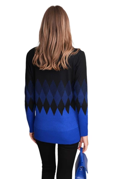 Kadın V Yaka Baklava Desen Kazak 12807 BGL-ST04104 - Resim 11