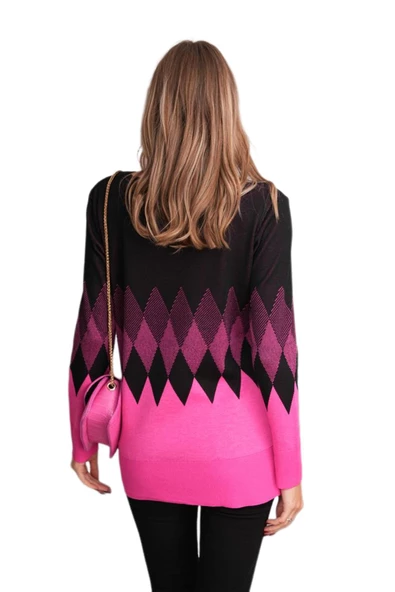 Kadın V Yaka Baklava Desen Kazak 12807 BGL-ST04104 - Resim 7