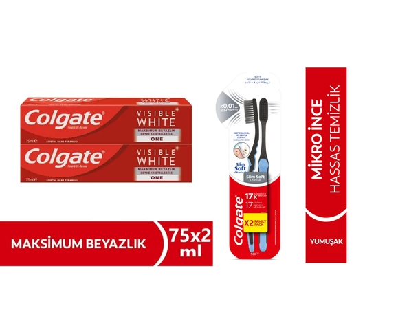 Colgate Visible White Maksimum Beyaz Diş Macun 75 ml+Mikro Charcoal Hassas Temizlik Yumuşak Fırça2+1