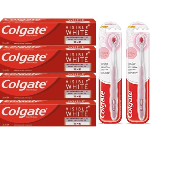 Colgate Visible White Maksimum Beyazlık Diş Macun 75 ml +Foamsoft Diş Eti Masajı Yumuşak Fırça 4+2
