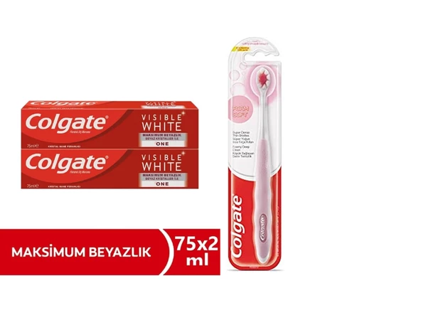 Colgate Visible White Maksimum Beyazlık Diş Macun 75 ml +Foamsoft Diş Eti Masajı Yumuşak Fırça 2+1