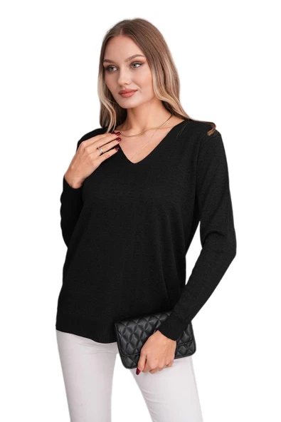 Kadın V Yaka Simli Kazak 12809 BGL-ST04106 - Resim 12