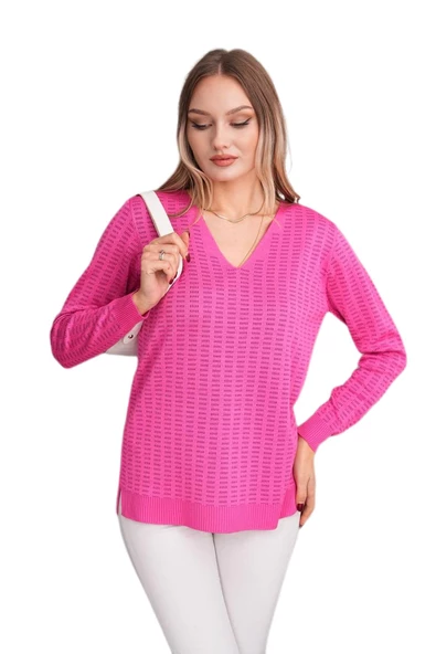 Kadın V Yaka Simli Kazak 12809 BGL-ST04106 - Resim 4