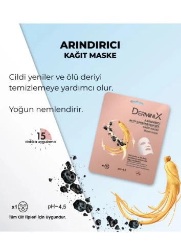 DERMINIX YÜZ BAKIM MASKESİ & ARINDIRICI AKTİF KARBON ZENCEFİL KAĞIT MASKE 1 ADET