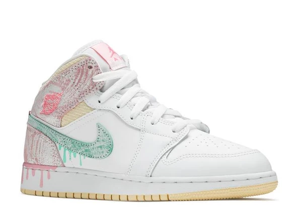 Nike Air Jordan 1 Mid SE Paint Drip Kadın Spor Ayakkabı - Resim 2