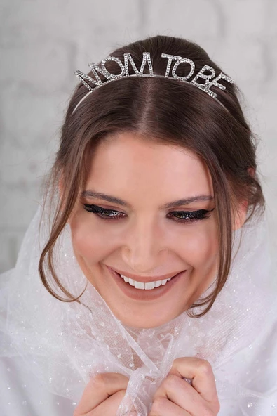 Parti Gümüş Renk Metal Taşlı Mom To Be Taç Baby Shower Anne Tacı ürün görseli