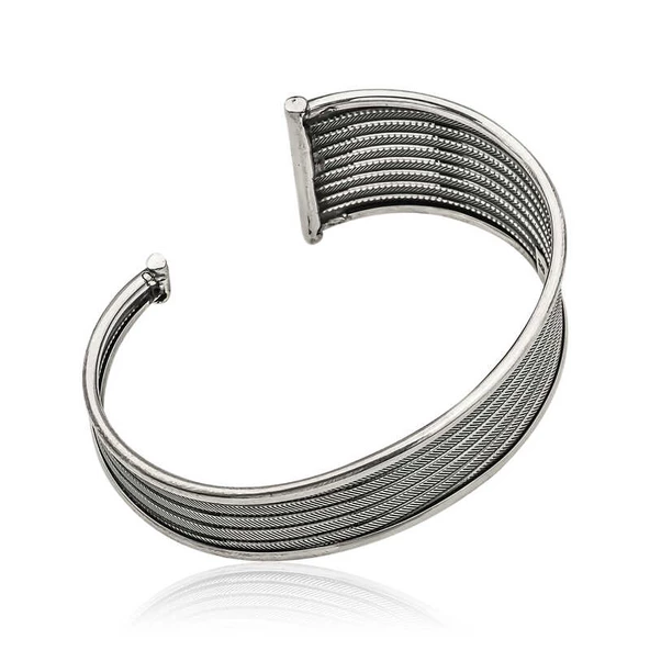 925 Ayar Gümüş Eskitme Desenli Bilezik - Resim 2