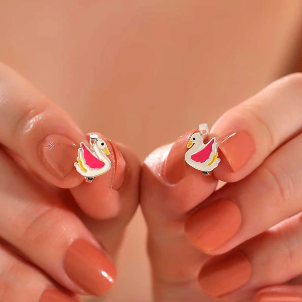 Gümüş Kuğu Çocuk Küpesi - Resim 2