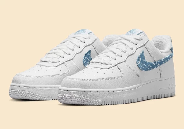 Nike Air Force 1 White Blue Paisley Kadın Spor Ayakkabı - Resim 5