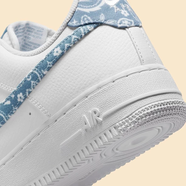 Nike Air Force 1 White Blue Paisley Kadın Spor Ayakkabı - Resim 4