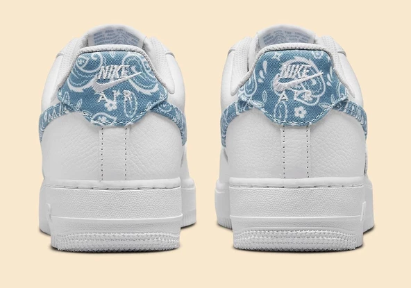 Nike Air Force 1 White Blue Paisley Kadın Spor Ayakkabı - Resim 7