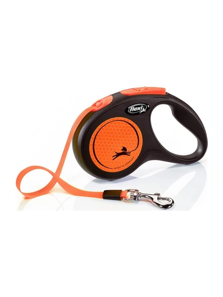 Flexi Neon Reflektörlü 5M Şerit Turuncu Otomatik Kedi Köpek Gezdirme Tasması