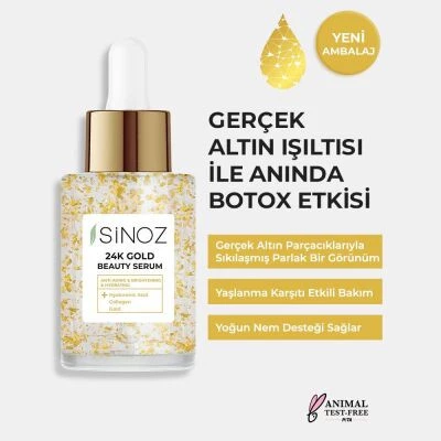 Sinoz 24K Altın Parçacıklı Kırışıklık Karşıtı Kolajen Serum 30ml - 2