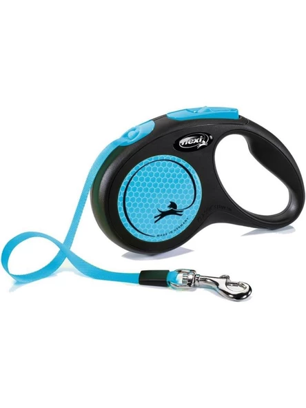 Flexi New Neon S Beden Mavi 5mt Şerit Otomatik Kedi Köpek Gezdirme Tasması