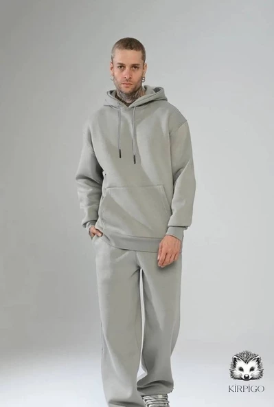 Oversize Kapşonlu Hoodie (Gri) - 2