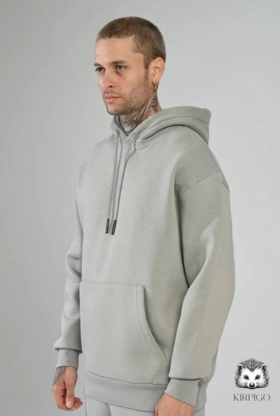 Oversize Kapşonlu Hoodie (Gri) - 3