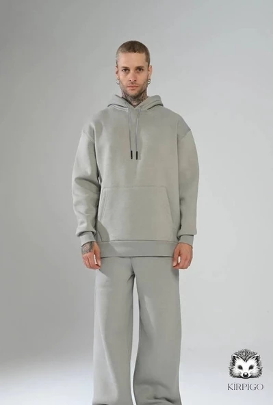 Oversize Kapşonlu Hoodie (Gri)