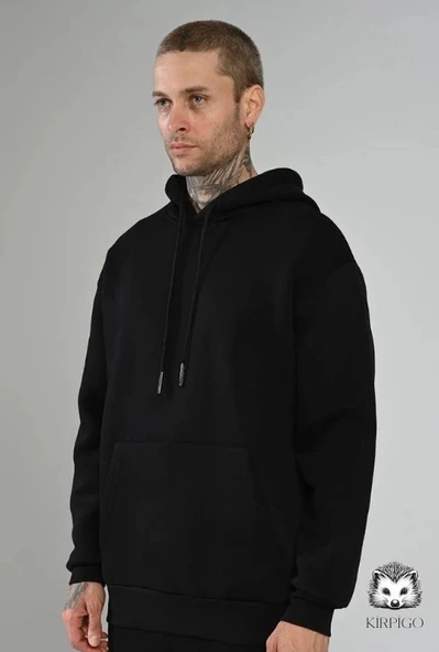 Oversize Kapşonlu Hoodie (Siyah) - 3