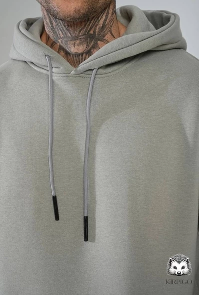 Oversize Kapşonlu Hoodie (Gri) - 4