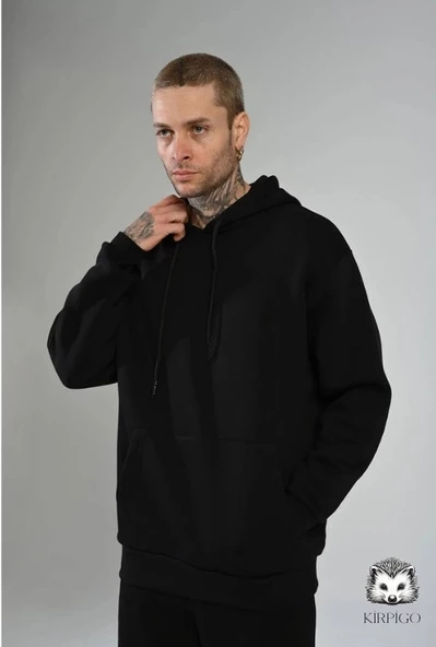 Oversize Kapşonlu Hoodie (Siyah) - 2