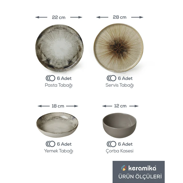 Keramika Brown Wave Yemek Takımı 24 Parça 6 Kişilik 21976-77-78 - 2