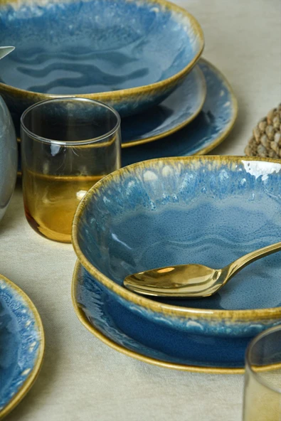 Keramika Shizen Mavi Organik Yemek Takımı 18 Parça 6 Kişilik Q39 - 2