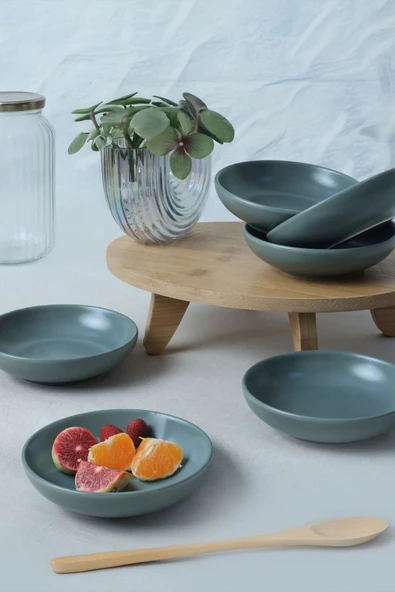 Keramika Mat Yeşil Halka Çerezlik/Sosluk 13 Cm 6 Adet 322