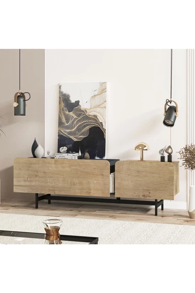 LİFEDECO TV ÜNİTESİ 180 CM ANTRASİT/MEŞE METAL AYAKLI LD-4000-GMA - 2