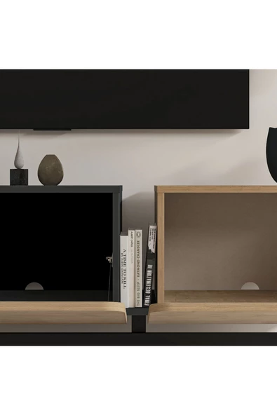 LİFEDECO TV ÜNİTESİ 180 CM ANTRASİT/MEŞE METAL AYAKLI LD-4000-GMA - 6