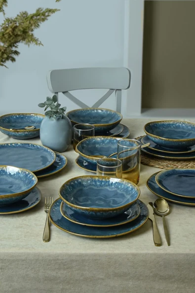 Keramika Shizen Mavi Organik Yemek Takımı 18 Parça 6 Kişilik Q39 - 3