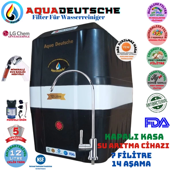 AQUA DEUTSCHE SİYAH BEYAZ POMPALI 12 LİTRE 7 FİLTRE 14 AŞAMA SU ARITMA CİHAZI