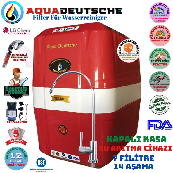 AQUA DEUTSCHE SİYAH POMPALI MONTAJ DAHİL 12 LİTRE 7 FİLTRE 14 AŞAMA SU ARITMA CİHAZI