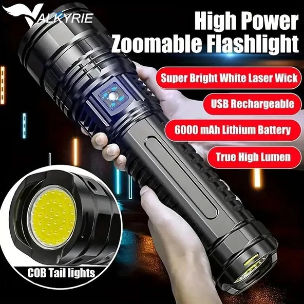 Valkyrie Ultra Güçlü Yüksek Parlaklık M80 LED Şarjlı El Feneri 6000mAh Powerbank - 8