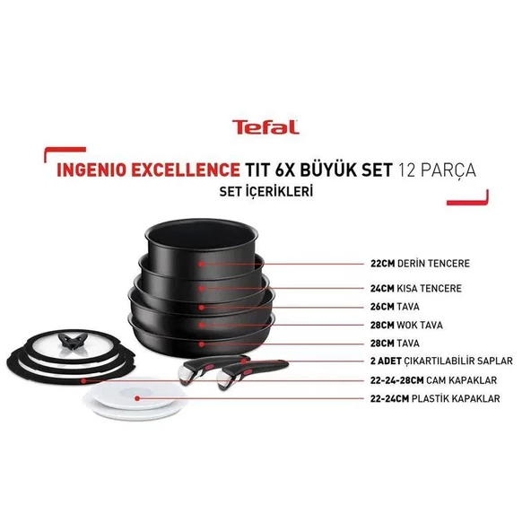 Tefal Ingenio Excellence Titanyum 6X Büyük Set 12 Parça - Resim 2
