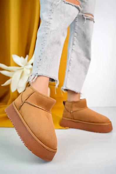 Fort Elanaz Süet İçi Kürklü Kalın Taban Mini Boy Bilekte Kısa Kadın Bot - Resim 8